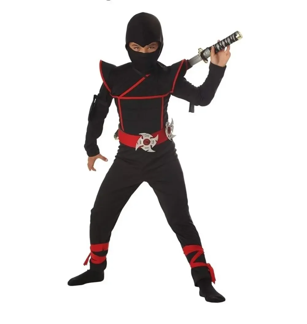 Spirit Halloween Stealth Ninja Warrior Costume Cosplay Jumpsuit Childs M 8-10